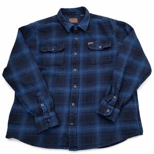 Orvis Heavyweight Flannel Work Shirt Blue/Black Plaid Pockets Outdoor Cabin XXL